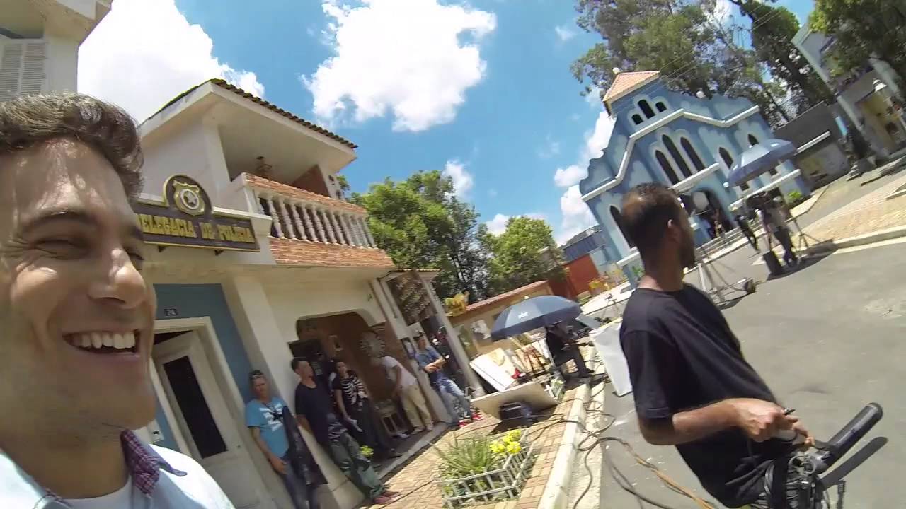 Gravacao da cena do skate e atropelamento de Otavio por Pedro em Cumplices de um Resgate