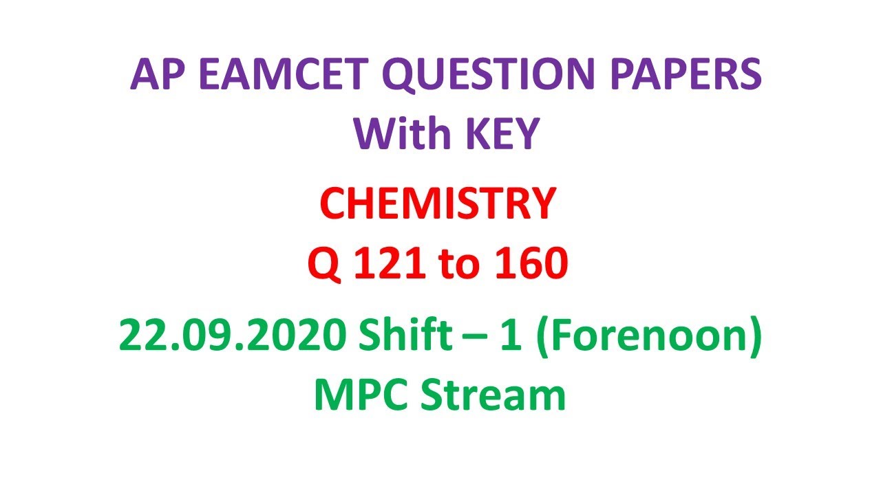 AP EAMCET 2020 Chemistry (set-02) question paper - MPC with key 22.09.2020 shift-01 