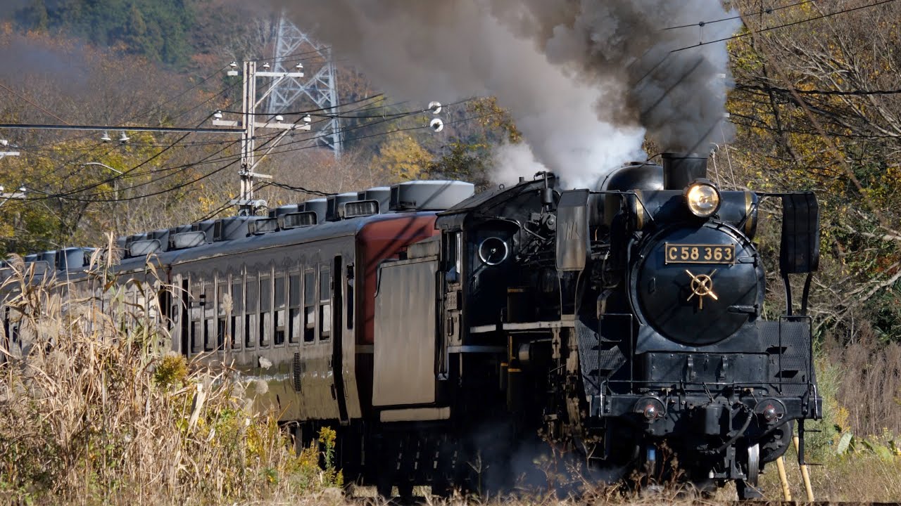 【秩父鉄道C58-363 JNRデフ・HMなし】紅葉のSLパレオエクスプレス [Chichibu-Railway Class C58 