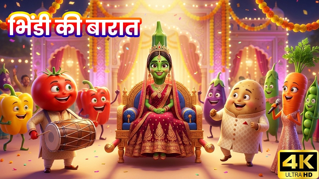 भिंडी की निकली बारात | 3D Cartoon Hindi Rhyme | Vegetable Wedding Song for Kids | Kids Animation