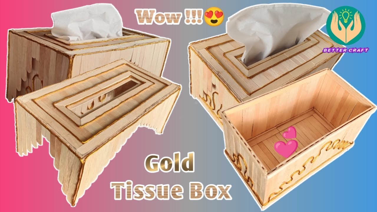 Unique Tissue Box making || Membuat Tempat Tissue yang Unik || DIY || Popsicles Stick Craft