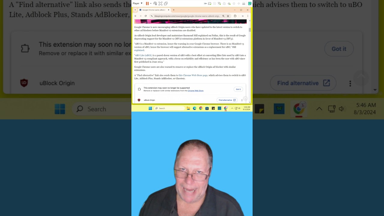 08 03 2024 Google Chrome Warns uBlock Origin Users to find a different AdBlocker