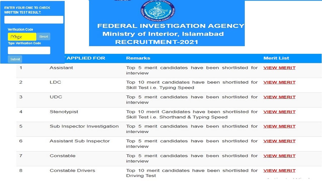 FIA Written Test Result 2022 Merit Selected List Online Check Federal Investigation Jobs.fia.gov.pk