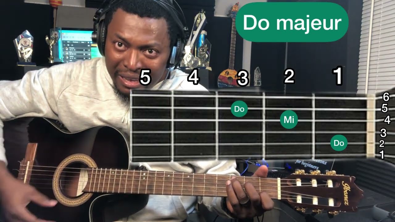 🎸 Aprann jwe guitar: men koman yo fè Kòd/Akò Do majeur, Fa majeur, ak Sòl majeur.
