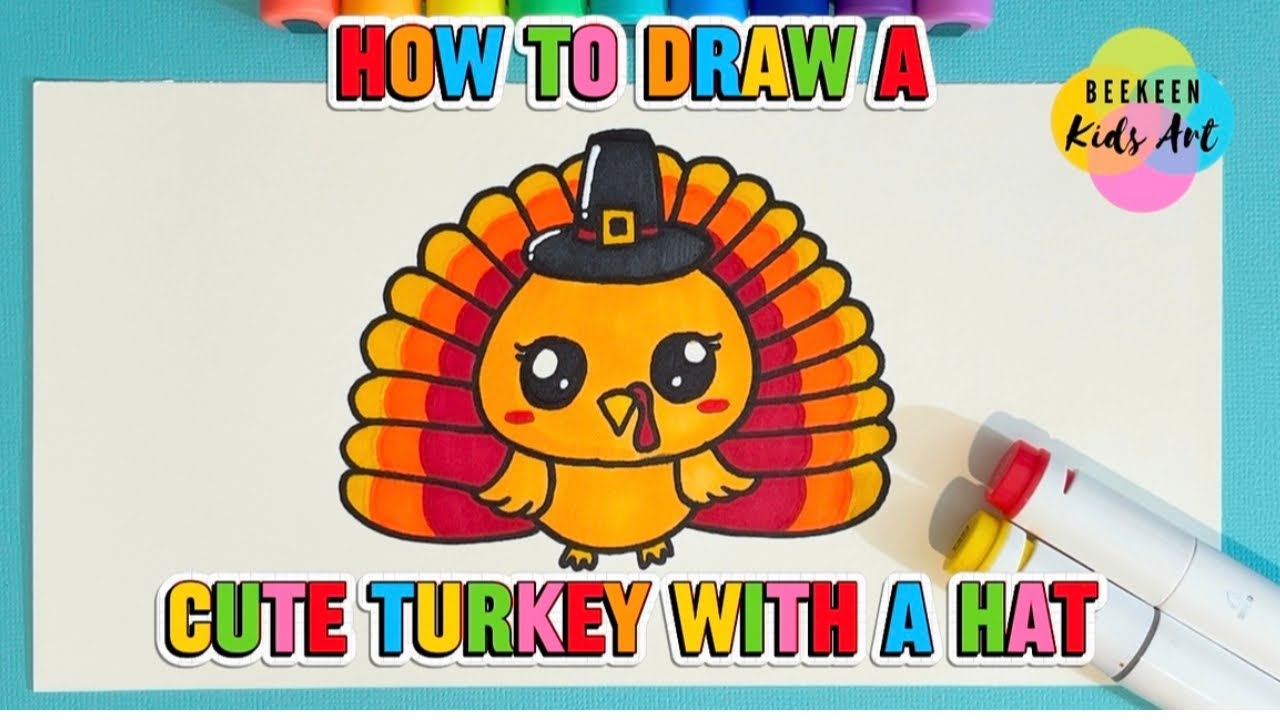 🎨 КАК НАРИСОВАТЬ МИЛУЮ ИНДЕЙКУ В ШЛЯПКЕ! 🦃 Простое пошаговое рисование для детей | BEEKEEN KIDS ART