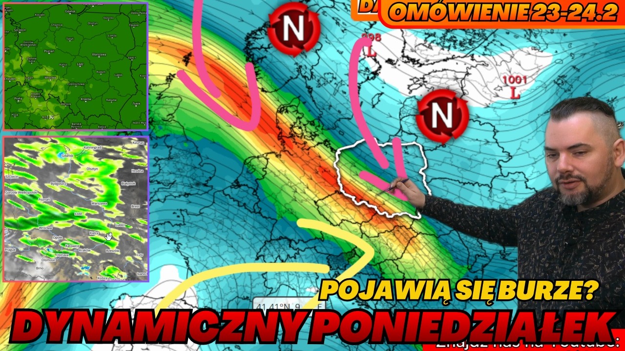 Burze możliwe w poniedziałek. Silniejsza konwekcja. Opady krupy śnieżnej. Dynamiczna pogoda. 