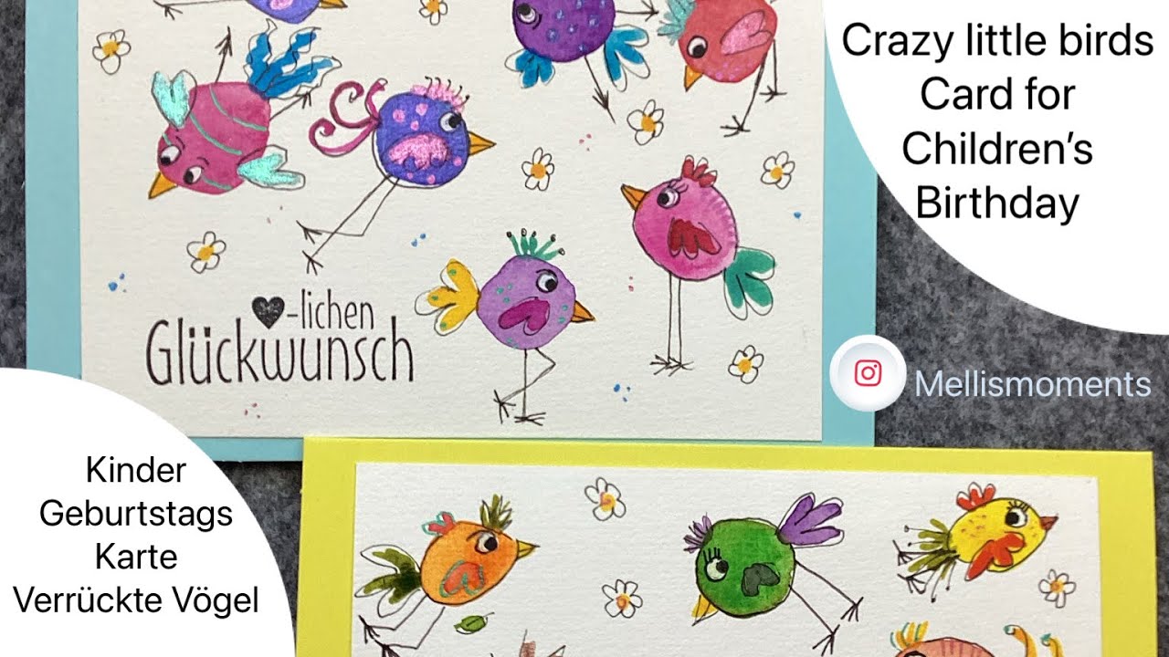 Geburtstag Karte für Kinder /verrückte Vögel- Birthday Card for Children /Crazy Birds