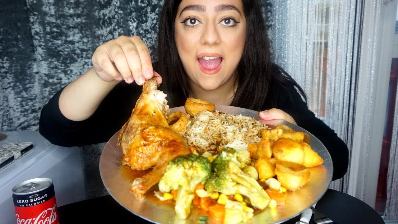 HUGE ROAST CHICKEN MUKBANG | ROAST DINNER | ROAST POTATOES