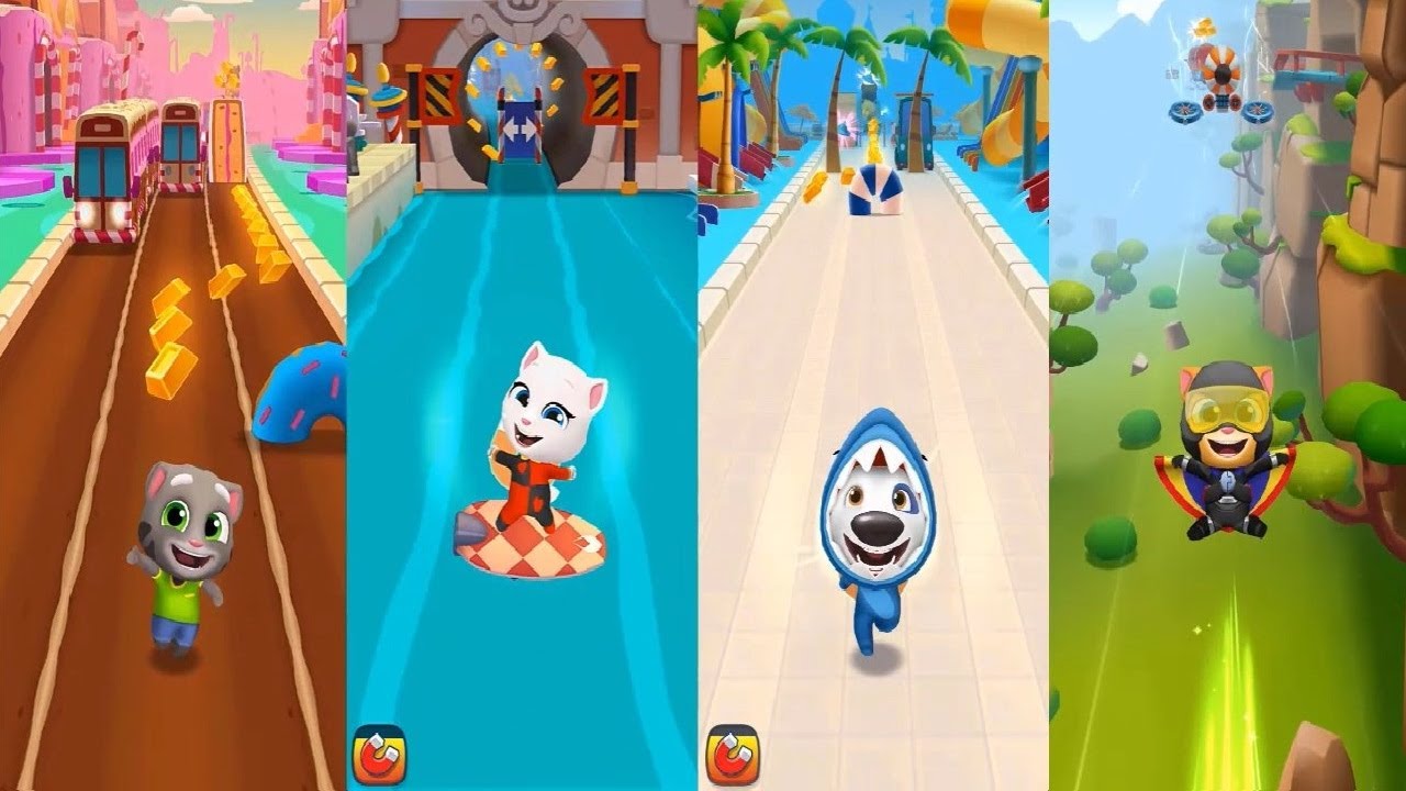 Talking Tom Gold Run TOM Candy Side VS CARNIVAL ANGELA Venice Canals HANK Water Park GINGER Flying