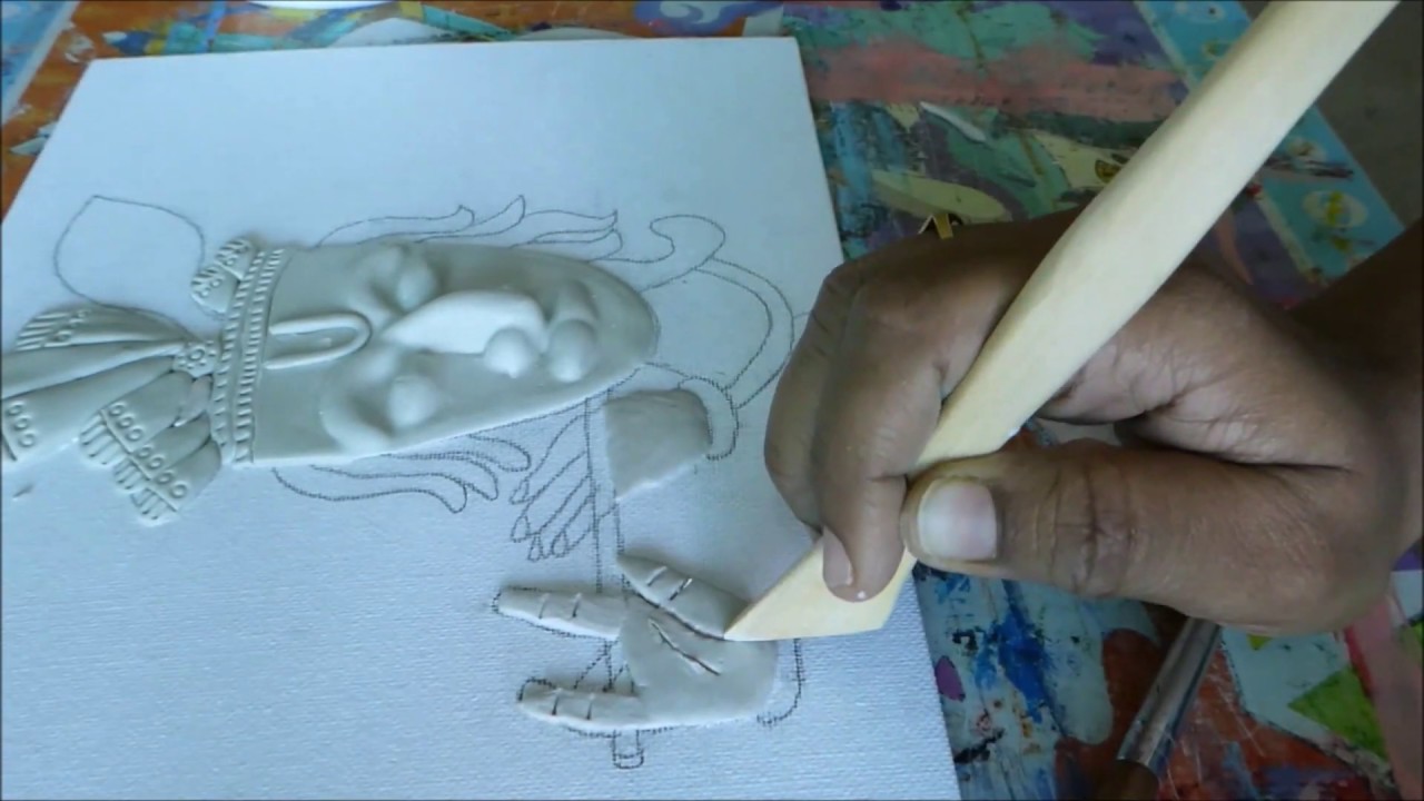 DIY Krishna clay mural on canvas