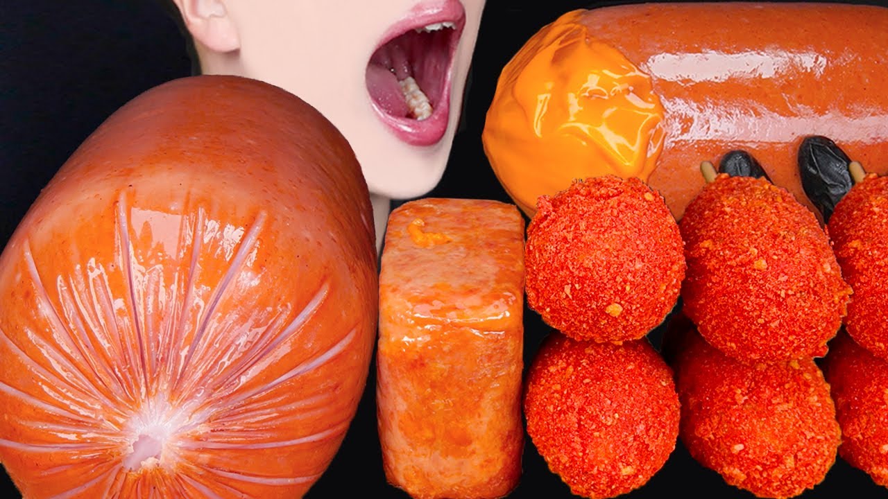 ASMR GIANT CHEESY SAUSAGE HOT CHEETOS CORN DOGS SPAM FIRE NOODLES COOKING MUKBANG 먹방咀嚼音EATING SOUNDS