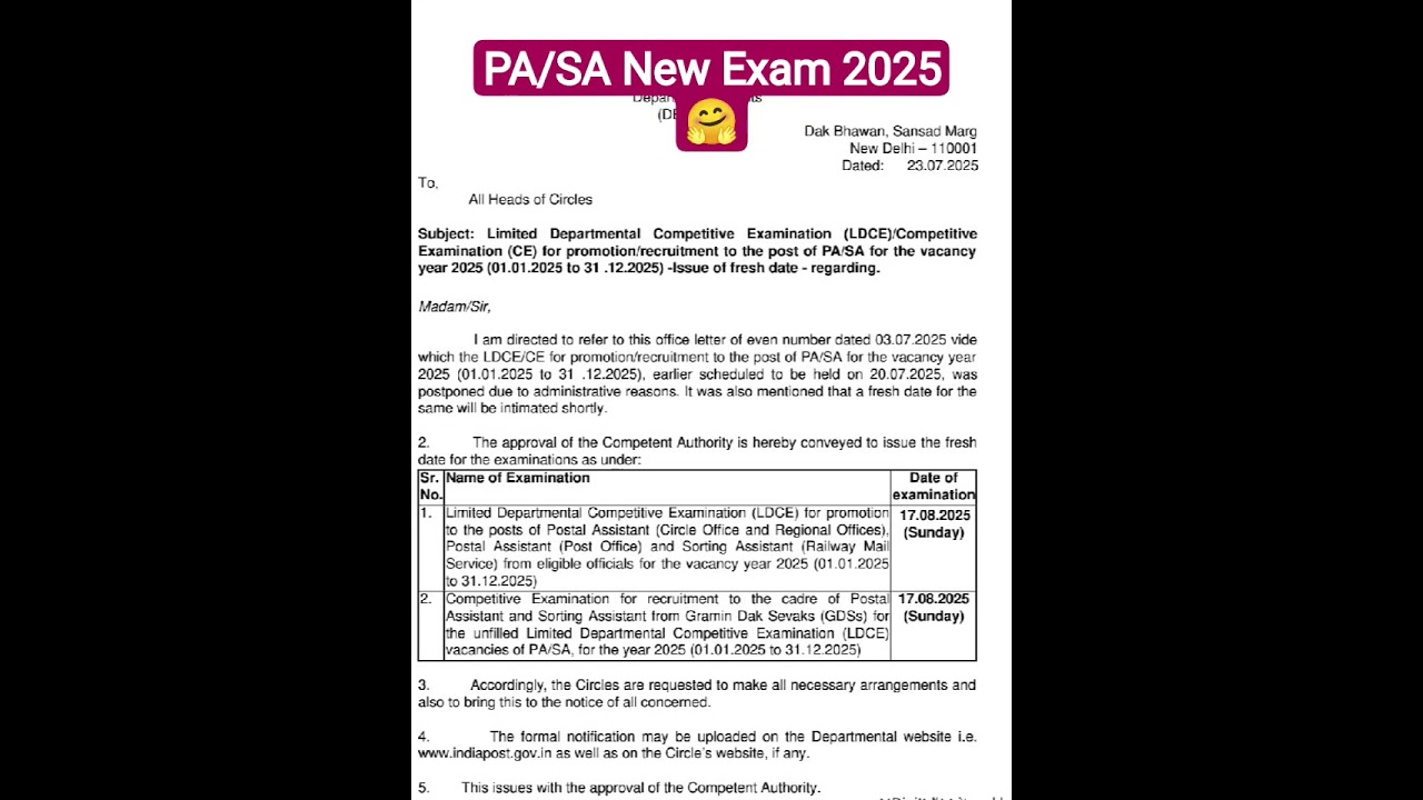 !! PA/SA New Exam date release !! 🙏🙏 Post department exam 2025।।