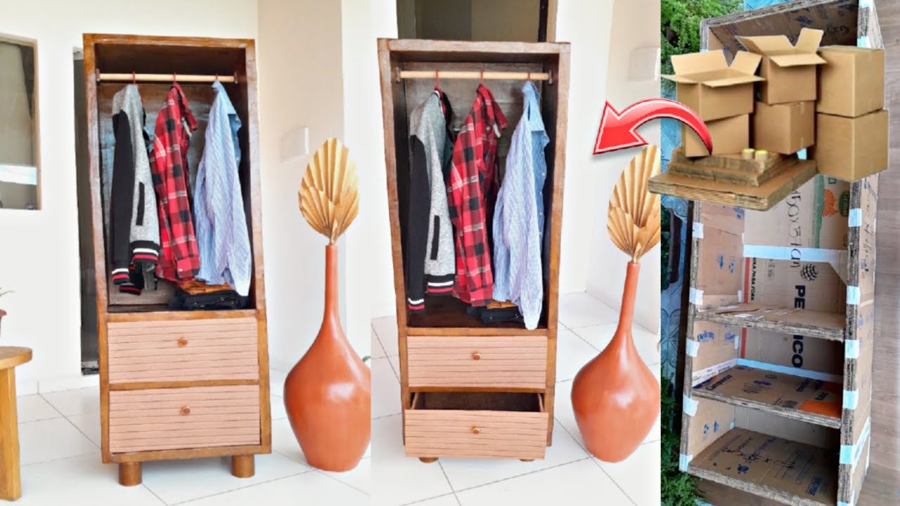 DIY Roupeiro feito de caixas de papelão | guardar-roupa de papelão #moveisdepapelao