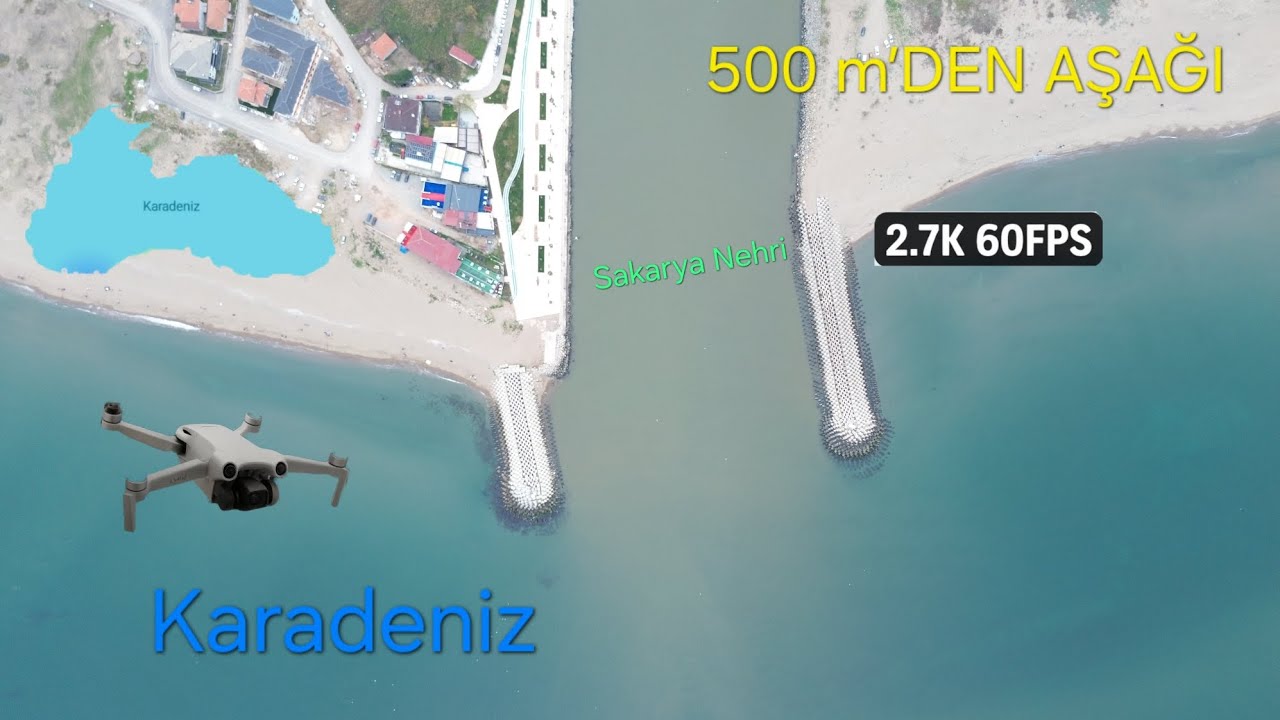 DJI Mini 3 (111.2) Karadeniz & Sakarya Nehri Birleşimi | 500 Metreden Aşağı İniş