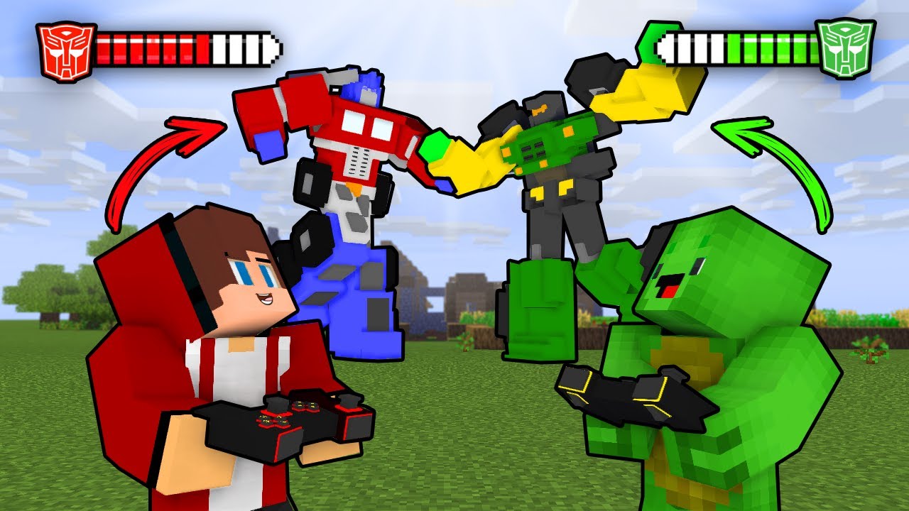 JJ Optimus Prime vs Mikey Green Transformer Gamepade Battle - Maizen Minecraft Animation