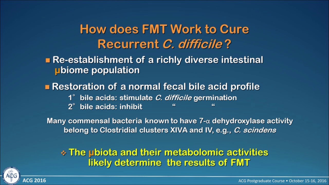 Fecal Transplantation for Clostridium difficile Infection