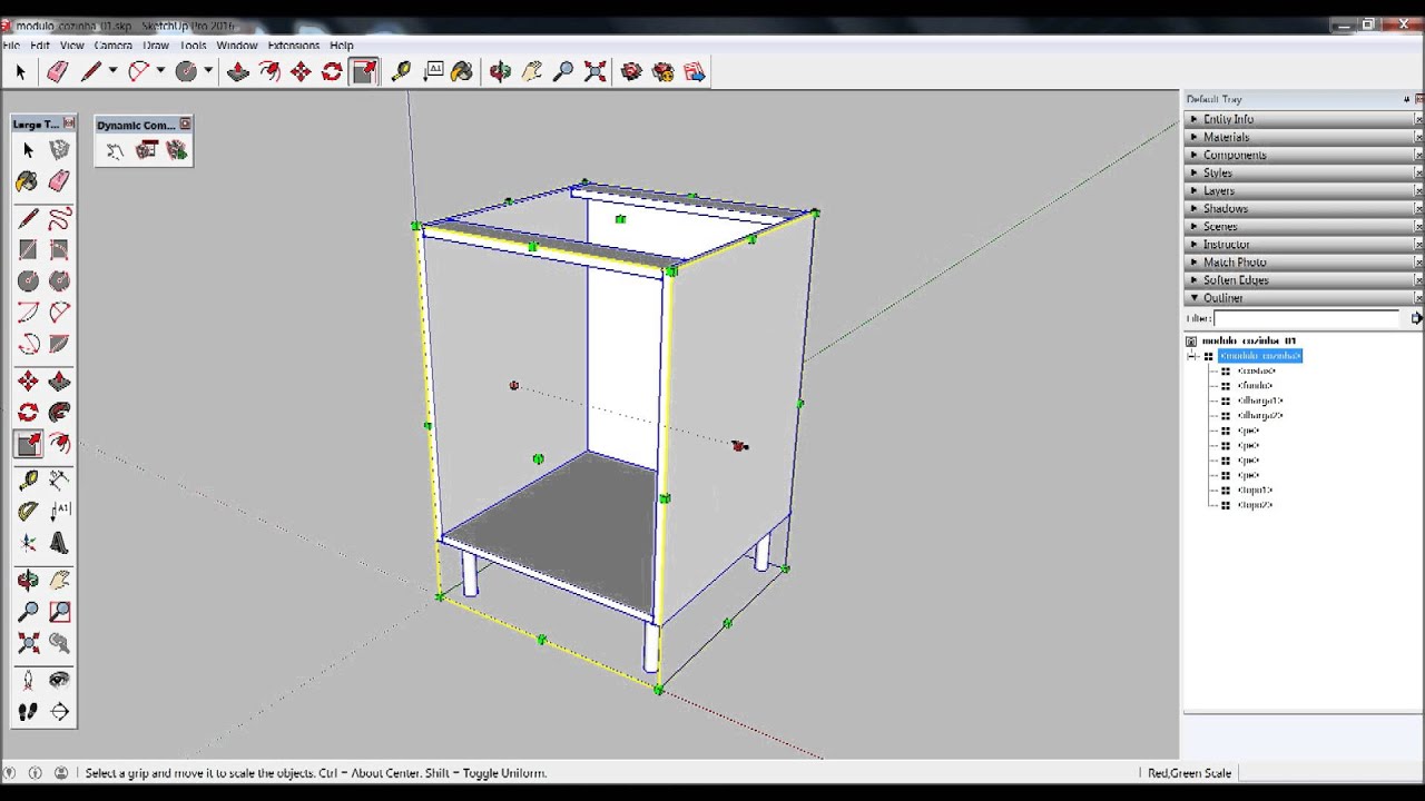 Como criar um módulo de cozinha paramétrico utilizando os componentes dinâmicos do SKetchUp