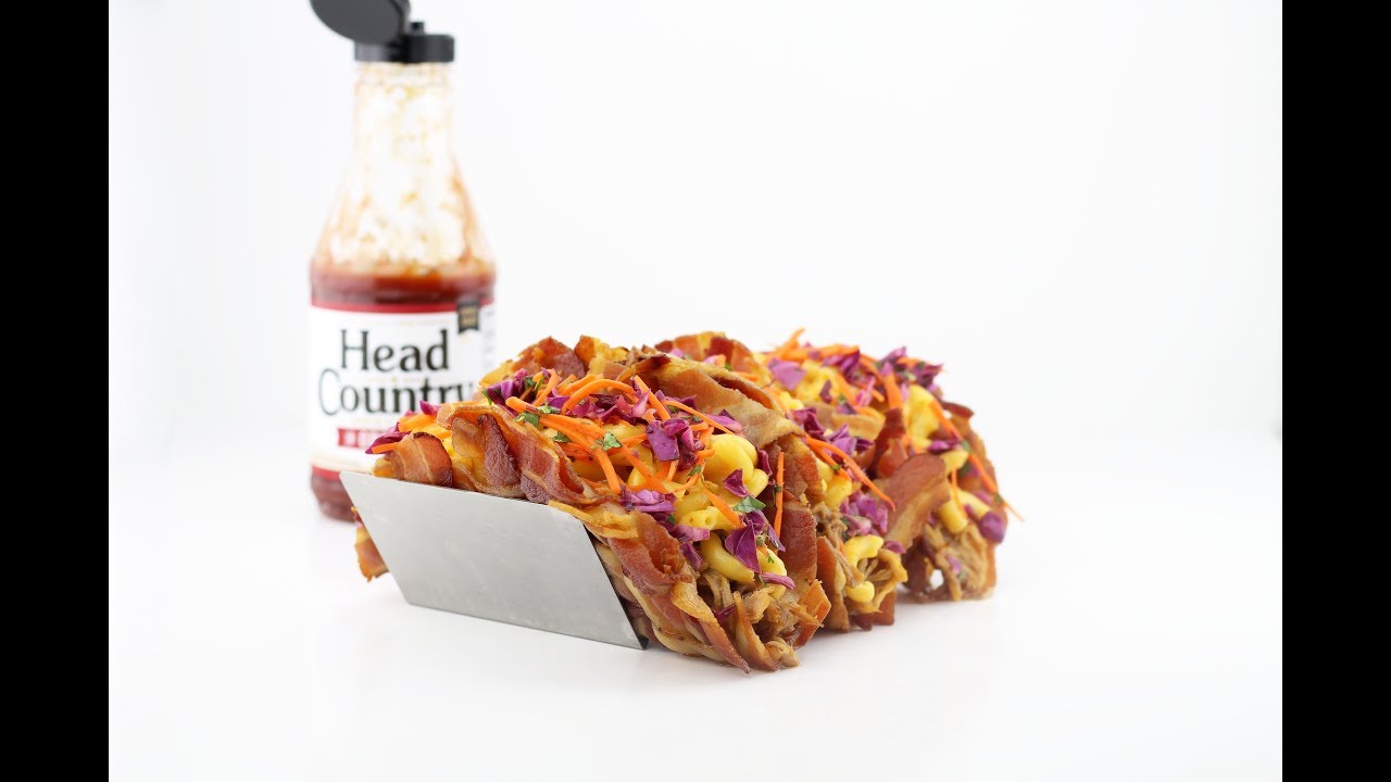 Bacon Weave Tacos With Pulled Pork, Mac & Cheese & Red Cabbage Slaw