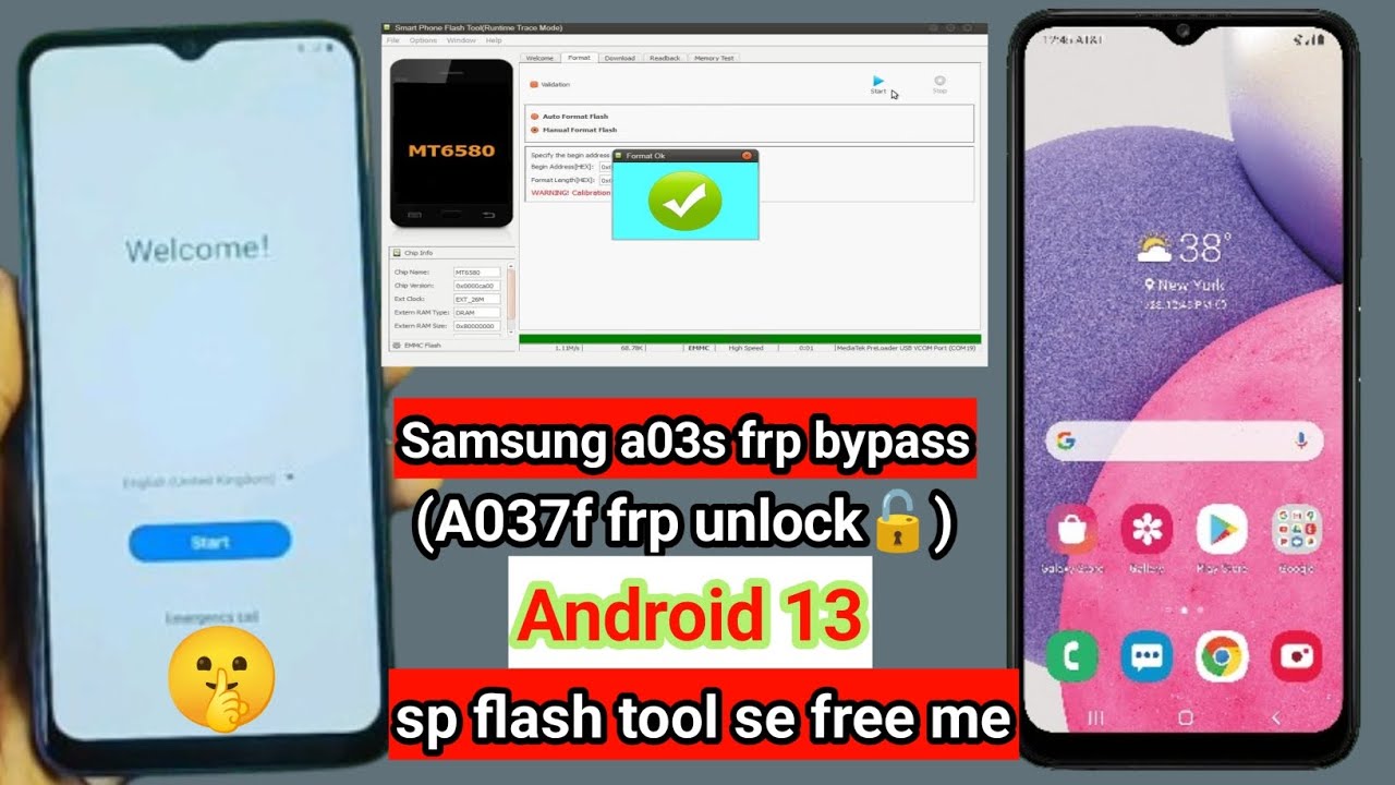 Samsung A037f frp bypass | sp flash tool bilkul free | latest security Android version 13 💯👍