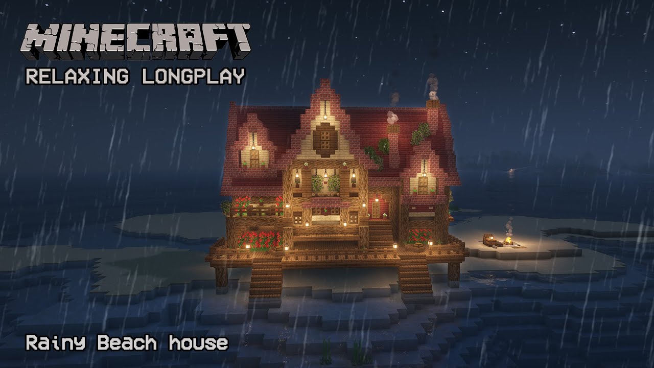 Minecraft Relaxing Longplay - Rainy Beach House - Cozy Cottage House (No Commentary) 1.21