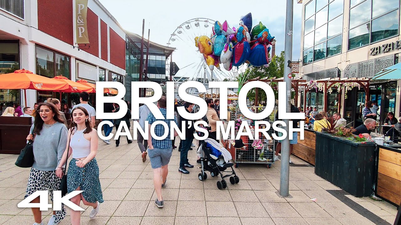 UK BRISTOL CITY CENTRE RIVERSIDE WALK 4K HARBOUR VIRTUAL TOUR: CANON'S MARSH MILLENNIUM SQ