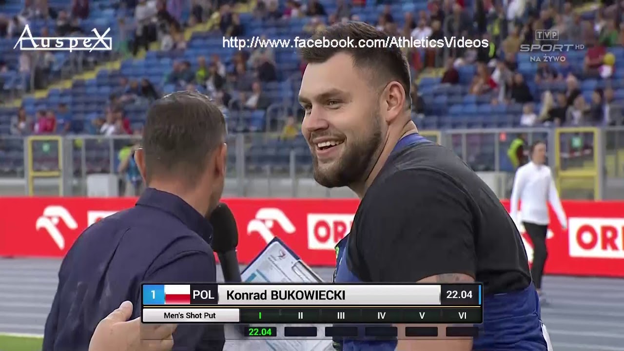 Konrad Bukowiecki 22.04m and 22.25m, EU23R, Chorzow 2019
