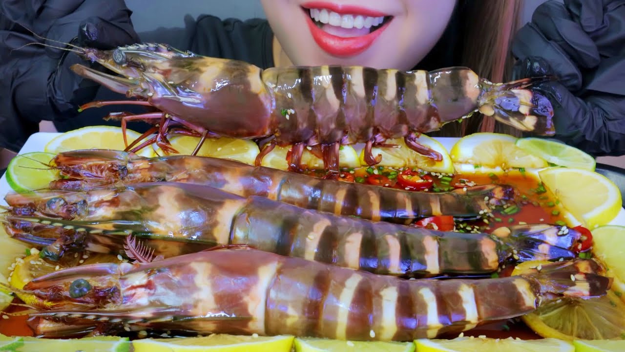 ASMR SOY SAUCE GIANT TIGER PRAWN EATING SOUNDS | LINH-ASMR