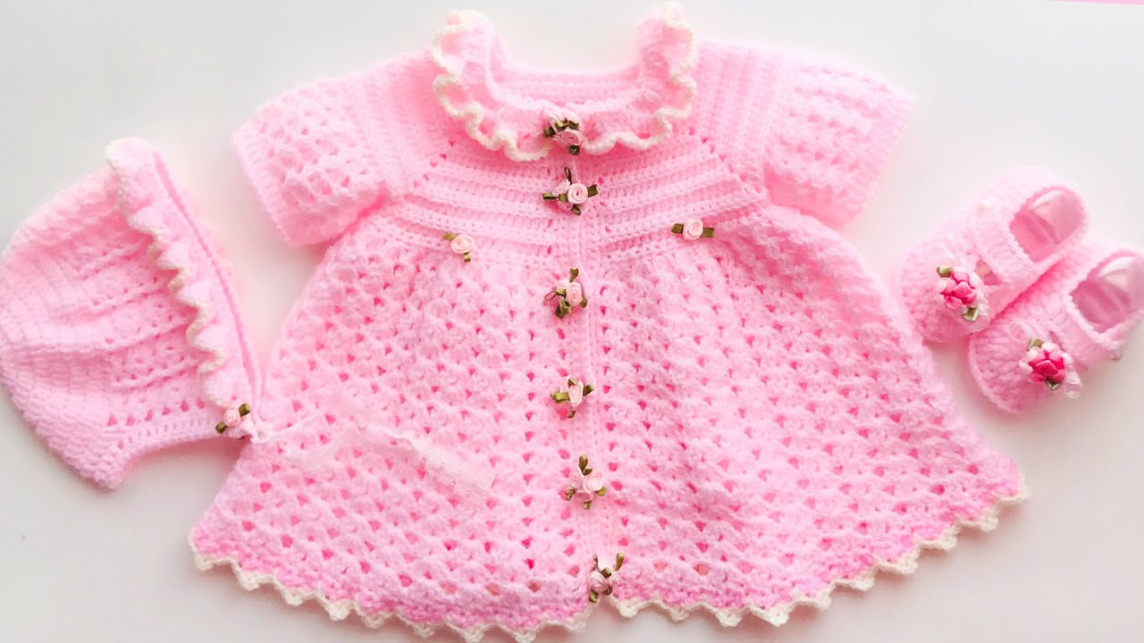 Crochet baby dress or frock 3-6 months - How to crochet The Rosebud baby dress