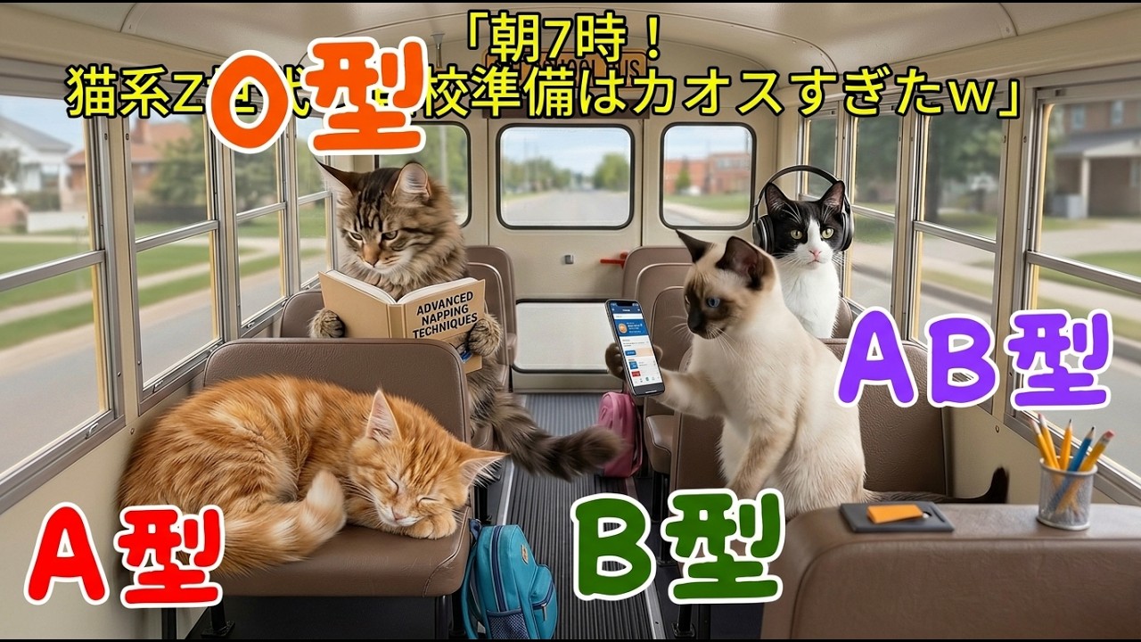 【血液型あるある】GenZ猫たちのドタバタな朝🐱⏰【四季ねこ】準備から登校までの個性が強すぎて大騒動に！？一生懸命な姿に癒されるｗ【四季ねこ】