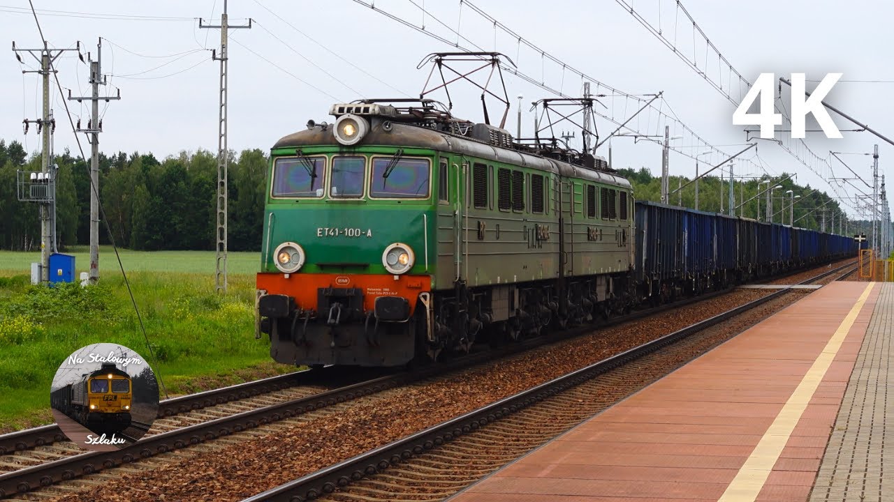 Zielony ET41-100 Ze składem węglarek przelotem przez Misie + RP1 | (043)