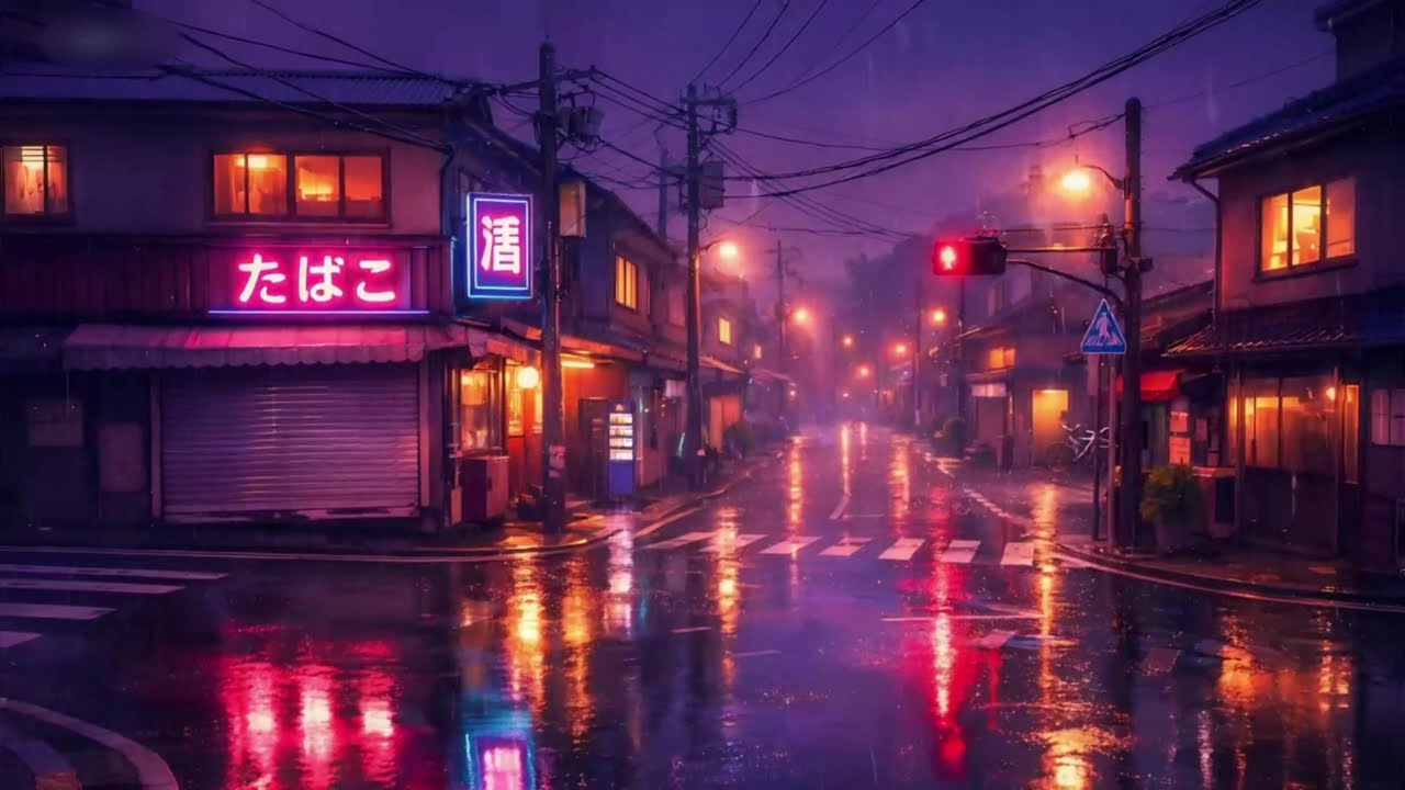 Rainy Lofi Hip Hop Beats for Nightly Calm [3 Hours] 🌆☔ Misty Japanese Tobacco Shop Corner