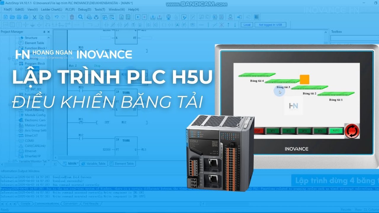 Lập trình PLC Inovance điều khiển băng tải tự động | Ứng dụng PLC H5U