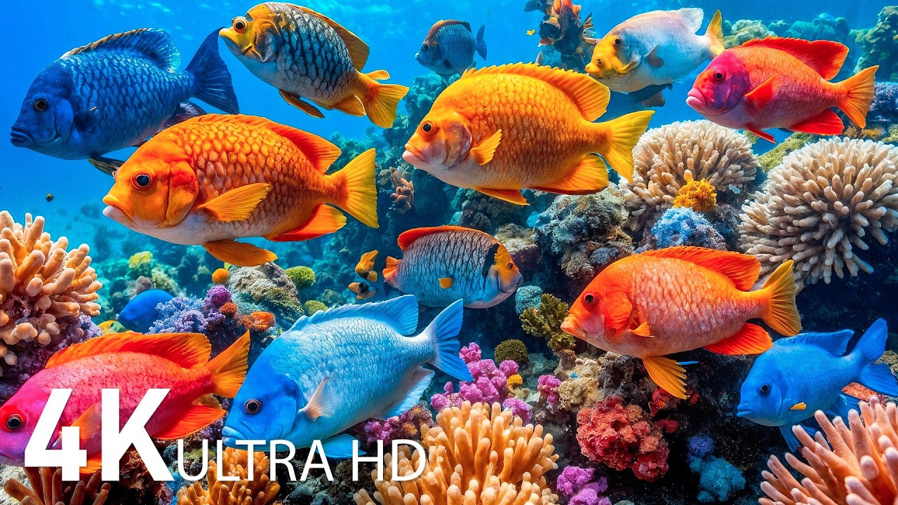 Ocean 4K — Спокойное путешествие в аквариум с изящными морскими животными и красочными коралловыми р