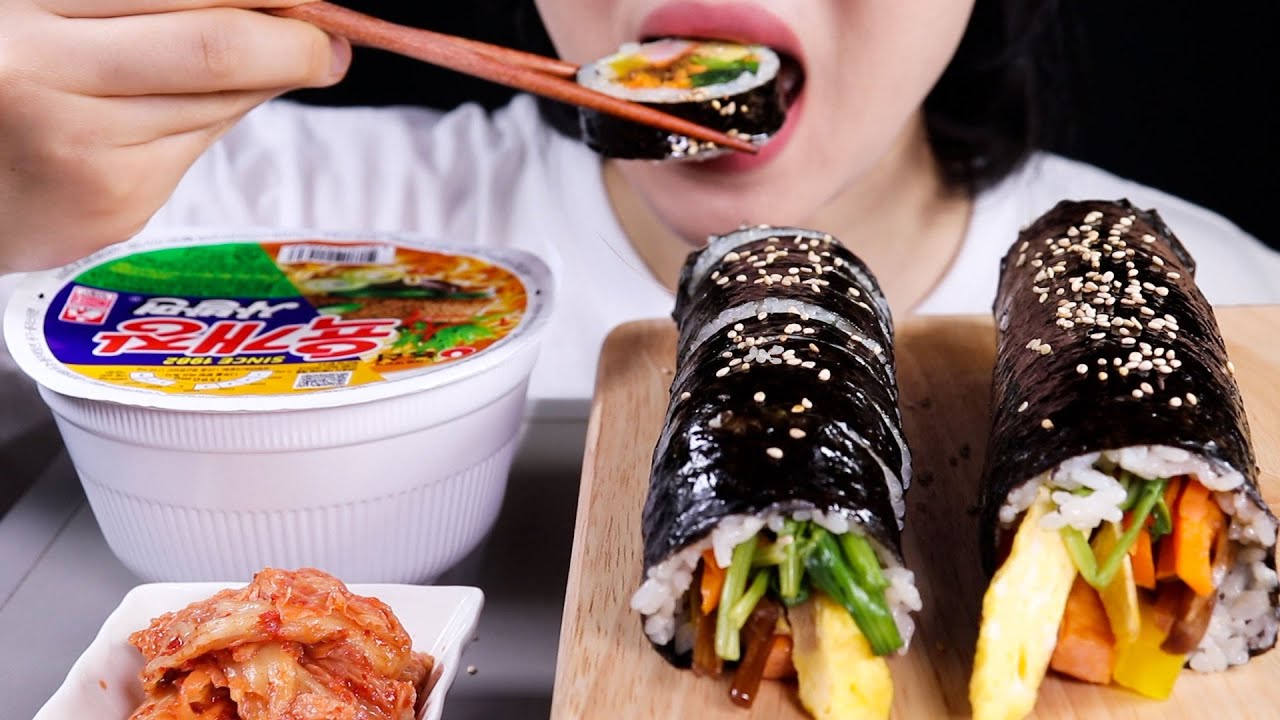 ASMR MUKBANG | Gimbap and Cup Noodles | No Talking Eating Sounds
