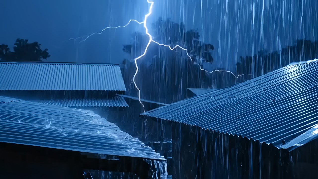 Heavy Rain on Metal Roof at Night 🌧️ Pure ASMR Rain Sounds for Deep Sleep