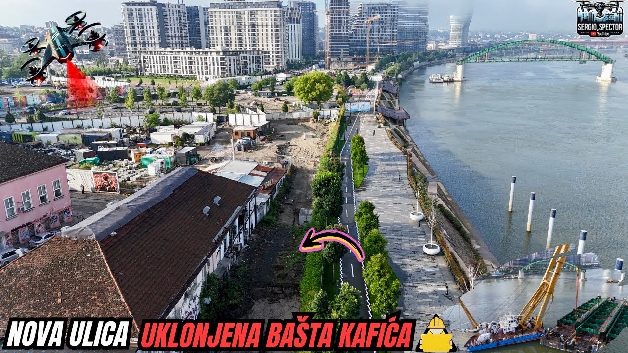 Uklonjena bašta kafića na trasi NOVE ulice u Beogradu na vodi, Savski most danas #beograd