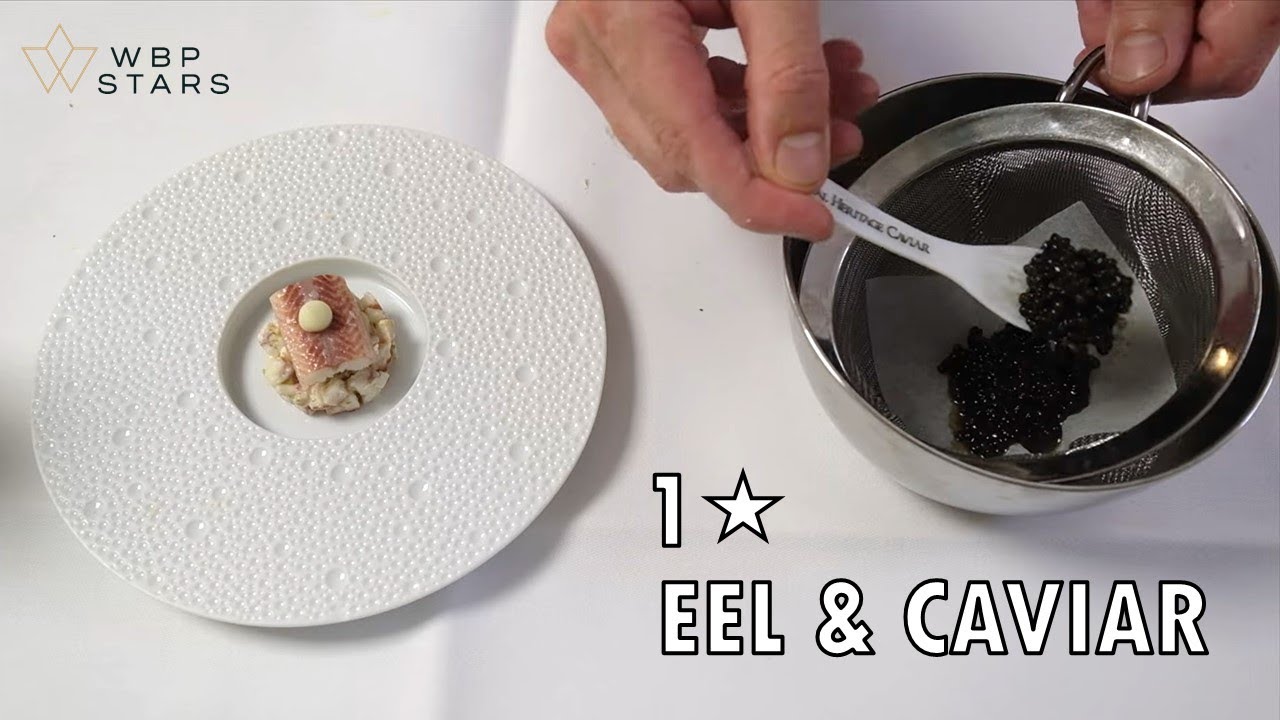Chef Ollie Schuiling prepares A SMOKED EEL & CAVIAR dish at 1* restaurant Heemstede, The Netherlands