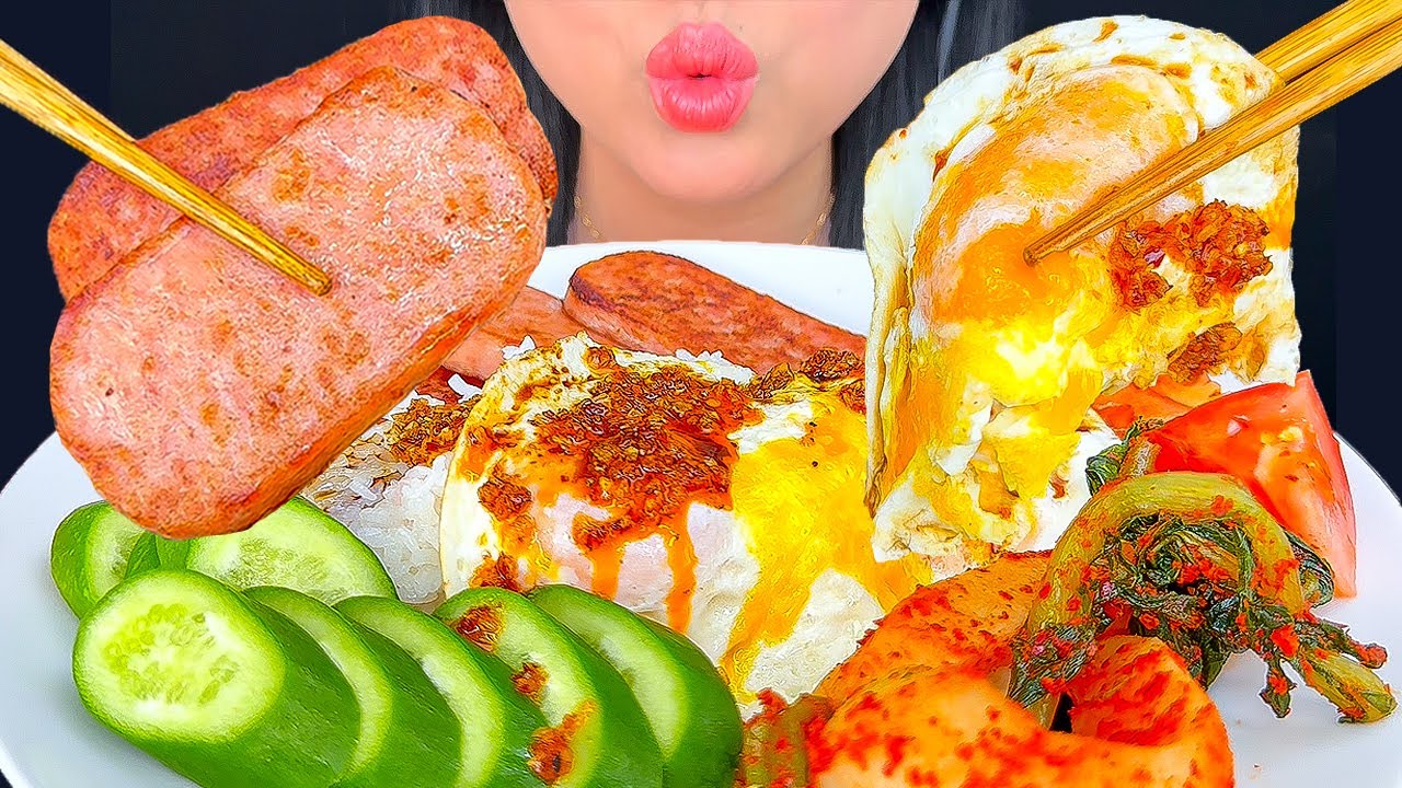 SPAM, FRIED EGGS & KIMCHI | ASMR | MUKBANG | EATING SOUNDS