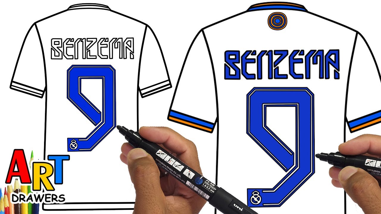 How to Draw BENZEMA Real Madrid - Champions League UEFA⚽ - LOGO ( Shirt 9 )
