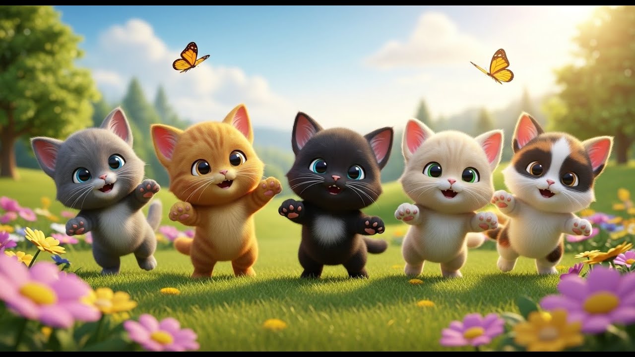 Cinco Gatinhos Pulam Pulam Pulam | Rimas Infantis e Canções para Crianças