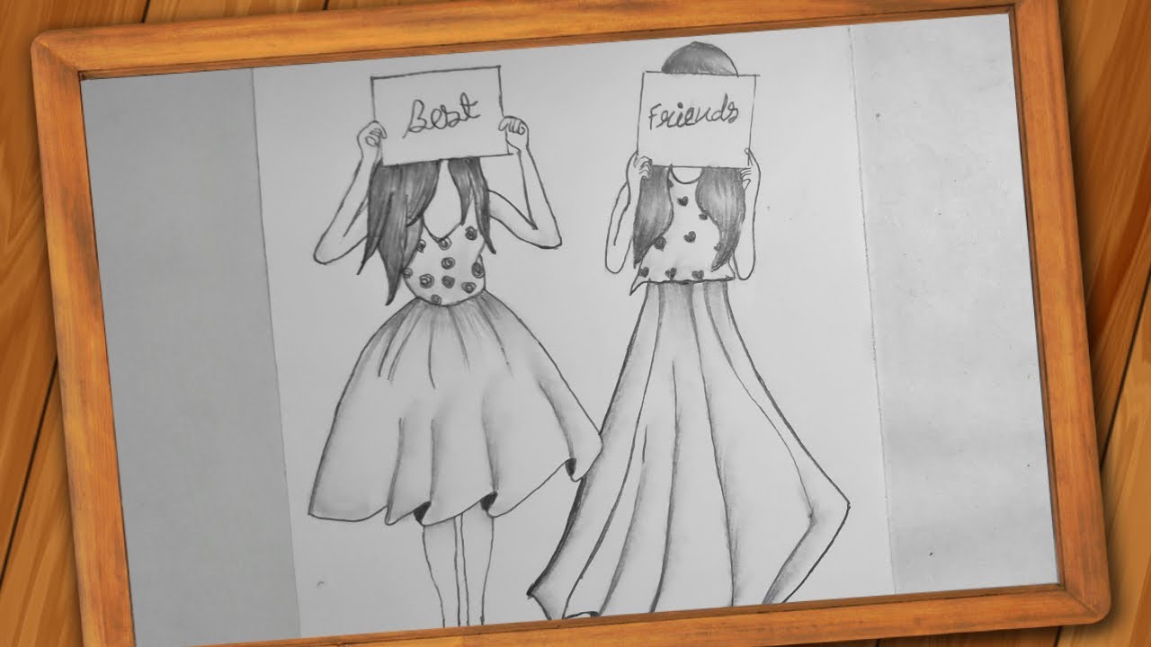 Best friend drawing - Pencil Sketch || How to draw BFF step by step