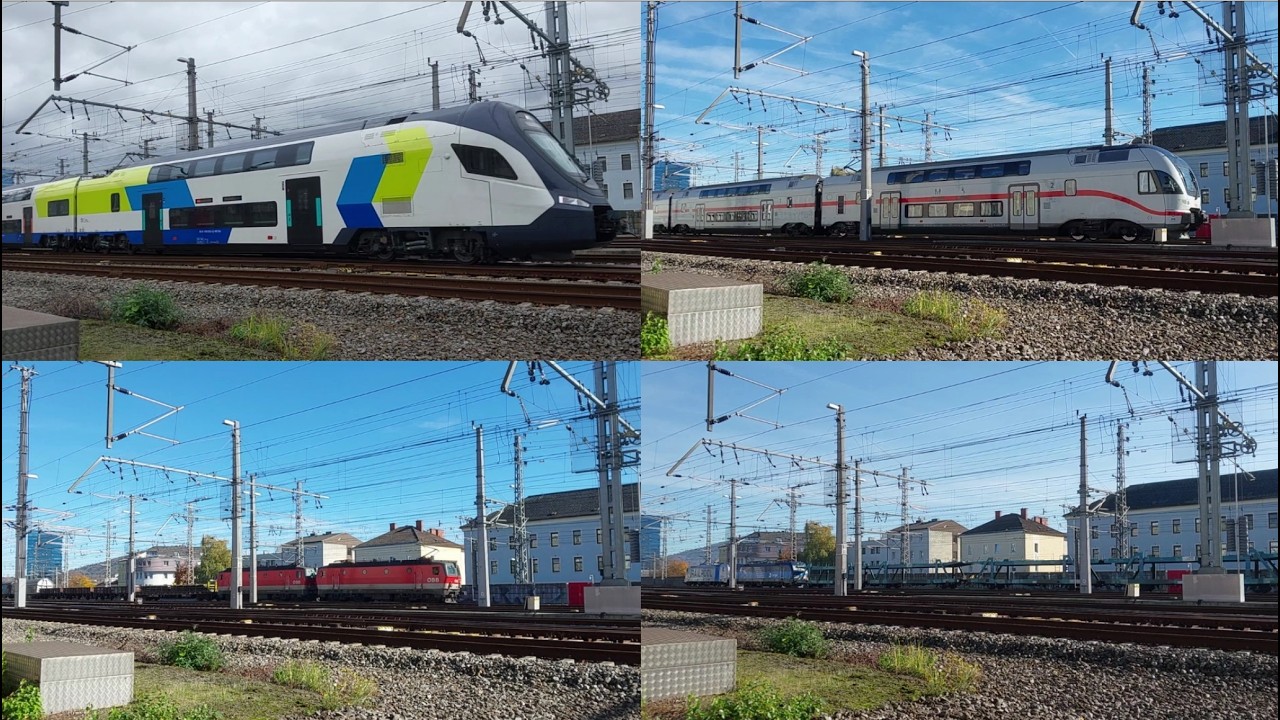 U.a. WESTBahn CRRC 4100 Probefahrt, ÖBB 4010, Güterzüge in Linz Hbf Oktober 2025 - Smartphonevideo
