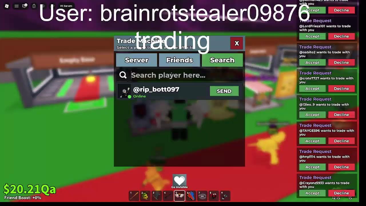 Trading and dueling in steal a brainrot