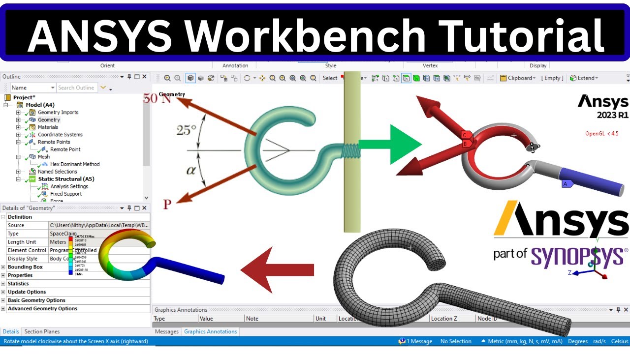 ANSYS Workbench Static structural analysis - Hook with inclined loads