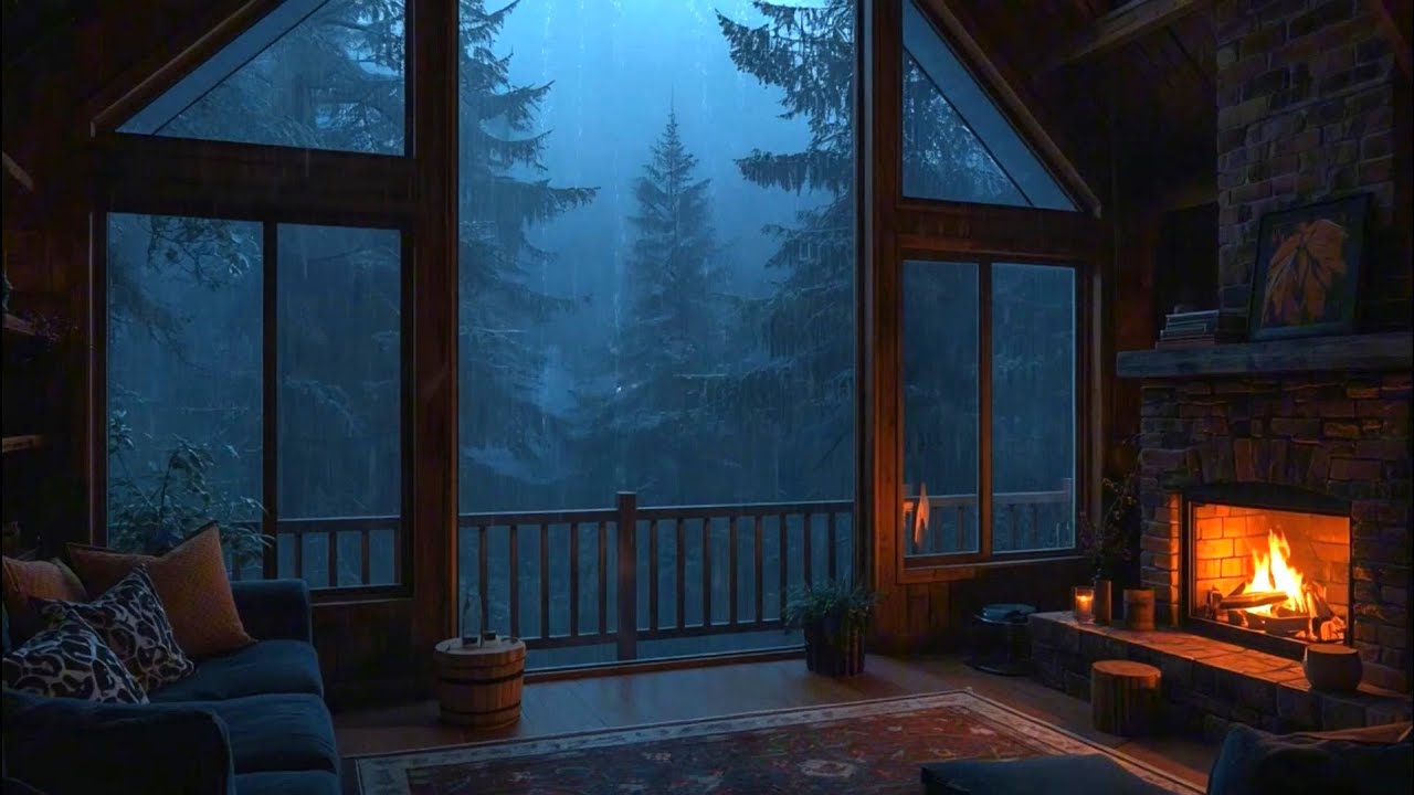 LIVE – Gentle Rain & Fireplace Sounds in a Cozy Forest Cabin 🌧️🔥 | Sleep, Relax, Study (No Talking)