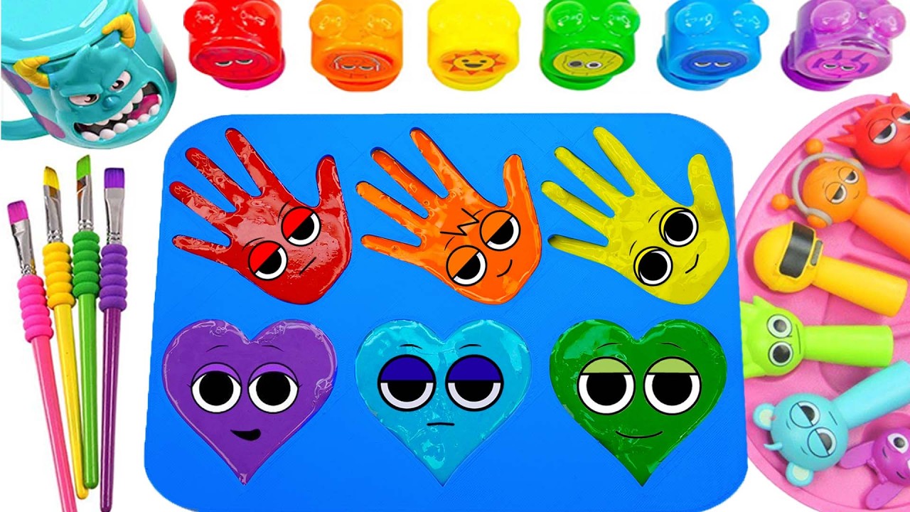 Satisfying Video | DIY How To Make Rainbow Hand & Heart Shape Color Tray with Sprunki | ✋❤️🌈