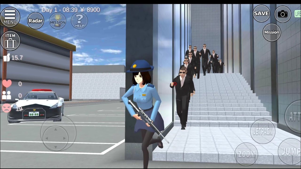 SAKURA School رينا شرطة ساكورا تهزم عصابة الياكوزا و رئيس مكتب الضرائب انتقام عصابة الياكوزا ساكورا 