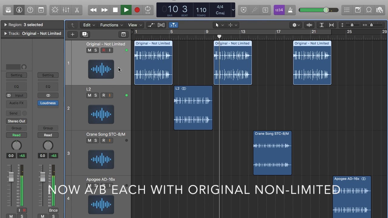 Limiter Comparison - Waves L2, Crane Song STC-8/M, Apogee AD-16x