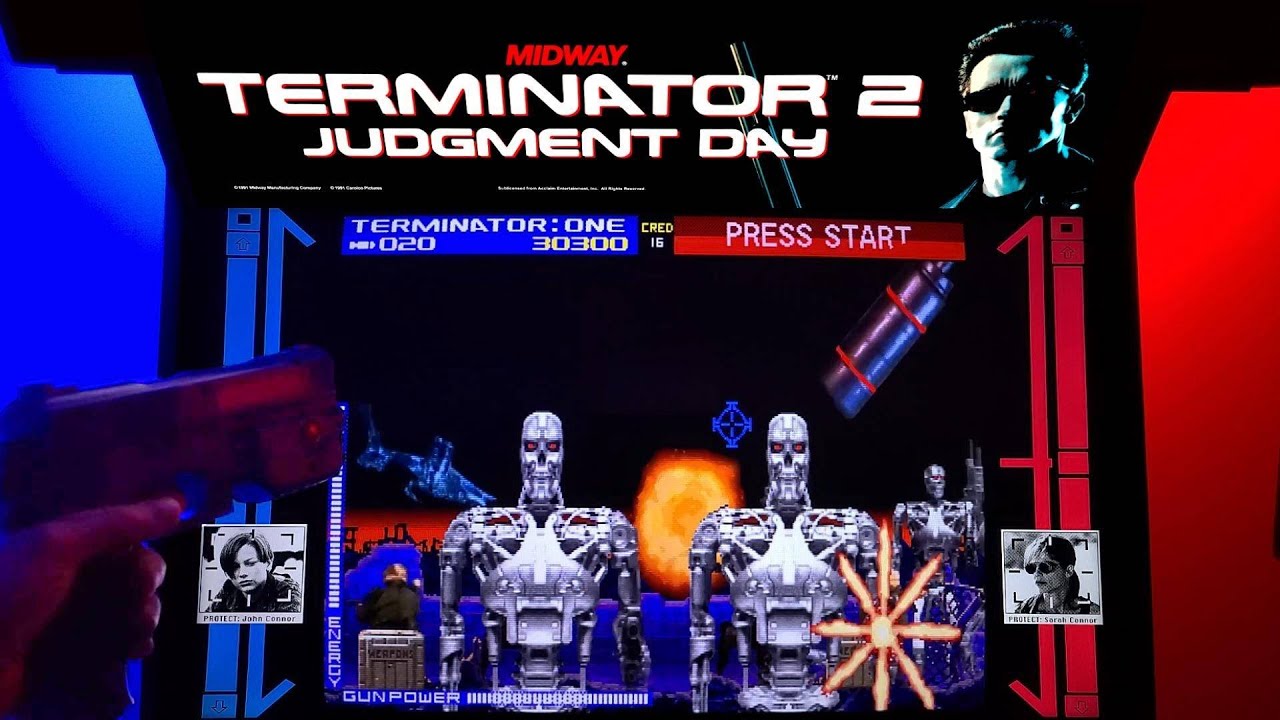 Terminator 2: Judgement Day Arcade Cabinet MAME Playthrough w/ AimTrak Gun & Marquee