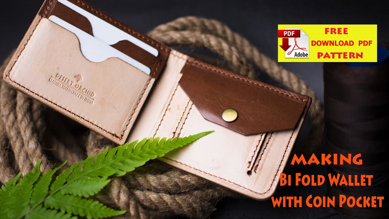 Making Leather Bi Fold Wallet with Coin Pocket | DIY | With Pattern PDF